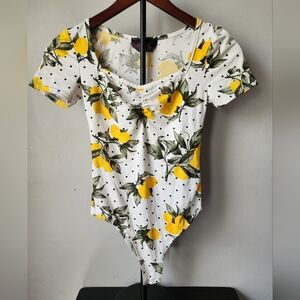Say Anything Floral Lemon Print‎ Bodysuit SZ S